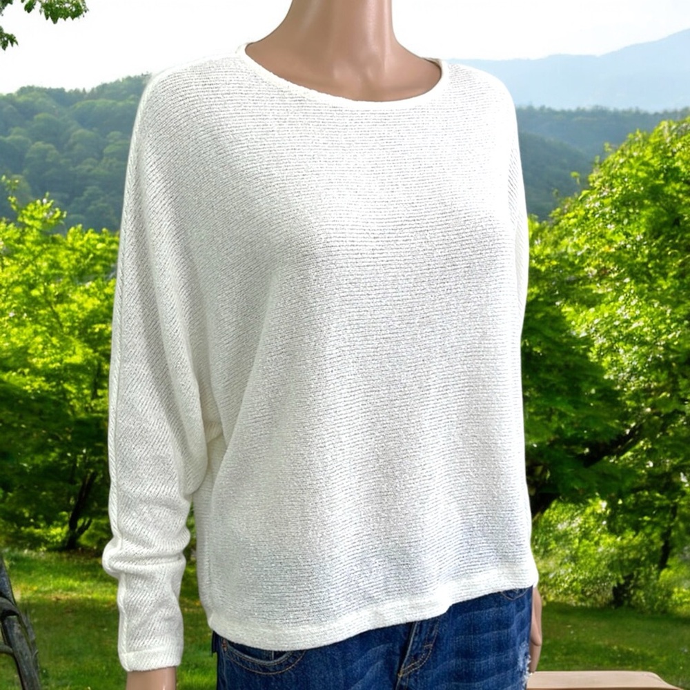 H&M White Relaxed-Fit Boat Neck Sweater Top with Long Dolman Sleeves - Picture 11 of 16